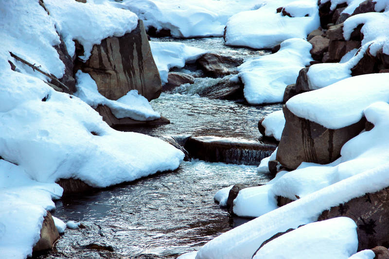A small stream surrounded by melting snow. Attribution: https://www.deviantart.com/thesleepyrabbit/art/Snow-Melt-519165575